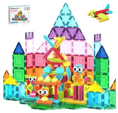 PicassoTiles Magnetic Tiles & Hedgehog 2-in1 Interlocking Brush Connector Magnet Building Blocks Construction Set Learning Playset STEM Toys Development Preschool Education Toy Toddler Age 3 Up PTE21