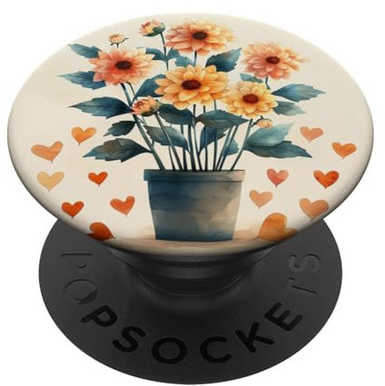 Dahlia Plant In Pot Cottagecore Hearts Graphic PopSockets Swappable PopGrip