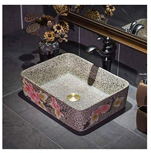 Vasque à Poser, Lavabo de Salle de Bain Lavabo d'art d'hôtel de Luxe Lavabo de Salle de Bain rectangulaire en Porcelaine de 17 Pouces Lavabo d'art au-Dessus du comptoir en Imitation Pierre de Style p