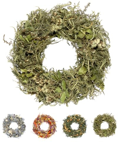 PHILARO Trockenblumenkranz All Seasons Ø 29cm grün - kein Plastik I Trockenblumen Premium Qualität aus Europa - Türkranz - Tischkranz - Wandkranz - Trockenblumenkranz