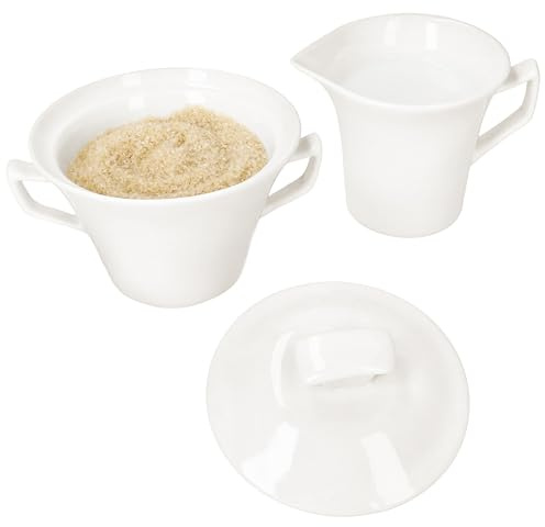 MamboCat Ivory 2tlg. Set Milchkännchen & Zuckerdose I aus elfenbeinweißem Porzellan I Sahne-Kanne, Gießer für Kondensmilch, Dose mit Deckel für Würfelzucker