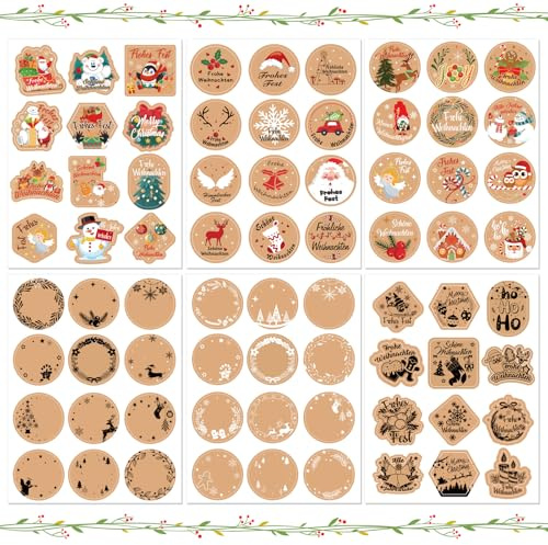 HOWAF 216 Frohe Weihnachten Aufkleber Geschenkaufkleber Kraftpapier zum Beschreiben, Selbstklebend Namensaufkleber Sticker