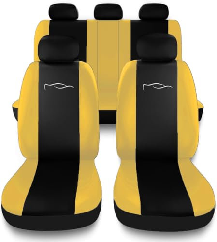 Susy Shop Ensemble de housses de siège de voiture universelles avec dossier arrière avec 2 fermetures éclair, housses de voiture compatibles Airbags (noir/jaune)