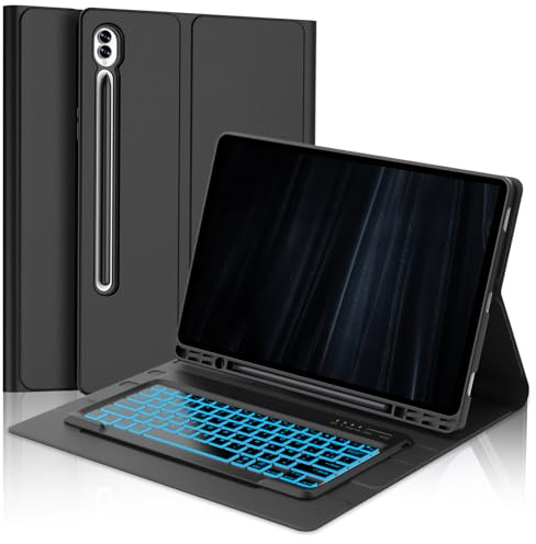 FOGARI Samsung Galaxy Tab S10 Ultra/S9 Ultra Tablet Cover Tastiera AZERTY Francese Tastiera Illuminazione 7 Colori per Galaxy Tab S10Ultra/S9Ultra 14.6'', Nero