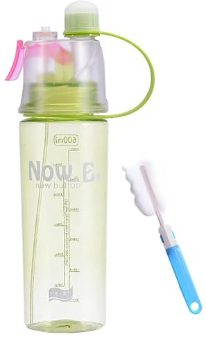 Borraccia sportiva portatile da 600 ml, con nebulizzatore a scatto, a prova di perdite, con cannuccia e spazzola per tazza, in plastica, materiale adatto per adolescenti, adulti, attività all'aperto,