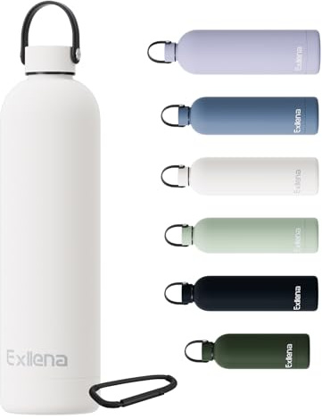 Exllena Gourde Isotherme 1l avec Poignée Pratique - Bouteille Isotherme avec 24 Heures de Conservation au 24h Froid/12h Chaud, Revêtement Anti-Dérapant - Étanche Sans BPA (Beige)