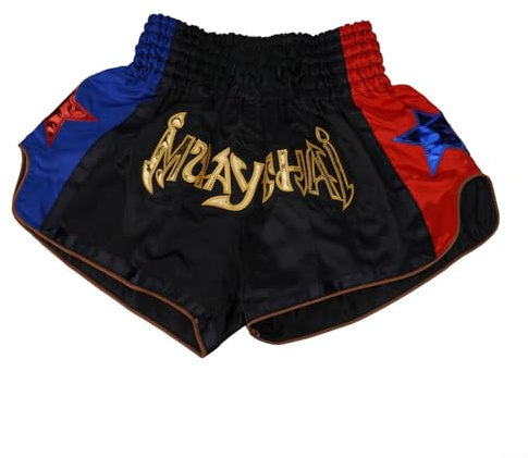 Zoegneer Short athlétique noir et blanc pour Muay Thai Fitness Muay Thai Short pour Thi Boxe MMA Kickboxing (S Noir)