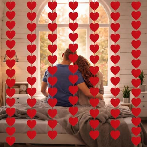 Valentinstag Deko Herz Girlande – 72er Set Rote Filz Herzen zum Aufhängen, Herzdeko & Herzgirlande für Valentinstag, Hochzeit & Party, Wall Decoration Valentine’s Day