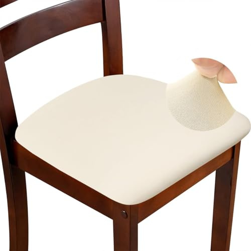 ZHILING Stretch beige Chair Seat Covers for Dining Room Set of 6, Elastic Dining Chair Seat Protector Cover Removable Washable Chair Slipcovers with Ties