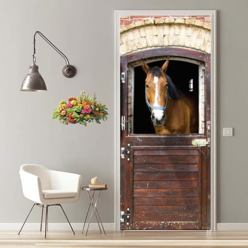 Türtapete Selbstklebend 90X200 cm Türaufkleber 3D Türfolie Selbstklebend Pferd Tier Klebefolie Tür Türposter Tür Folie PVC Wasserfest Wandbild für Schlafzimmer Wohnzimmer Tür Dekoration Tapete -MT165