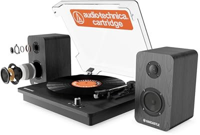 Giradischi con Casse Esterne | Giradischi Vinili Bluetooth 5.0 con Presa AUX e Cuffie | Giradischi Bluetooth con Casse, Opzioni di Riproduzione Multipla e cartuccia premium | Oakcastle TT200 Giradisci