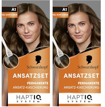 Schwarzkopf Ansatzset A1 Hell-bis Mittelbraun Stufe 3 (2x 44,5 ml), dauerhafte Haarfarbe zum Haaransatz kaschieren in nur 10 Minuten, Ansatzfarbe für harmonische Übergänge