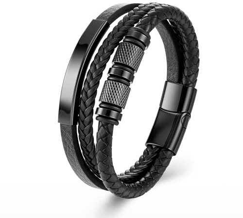 Armband Herren - Lederarmband - Edelstahl-Magnetschließe Armband - Geflochtenes Lederarmband - Armbänder für Herren als Geschenk für Geburtstag, Valentinstag, Weihnachten oder Vatertag 21CM
