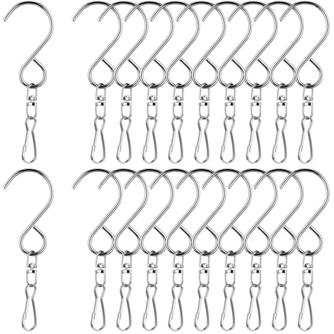MBAIYO 20-Pack Swivel Hooks Clips, 360 Degree Wind Spinners Swivel Hooks Clips for Hanging Wind Spinners Wind Chime Parts Crystal Twisters Garden Bells Party Supply Suncatcher Supplies
