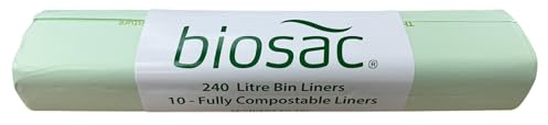 BioSac 240 Litre (240L) x 20 Bags (2 rolls) - Extra thick Compostable and Biodegradable Kitchen Food Waste Bio/Compost Wheelie Bin Liners - Certified EN13432