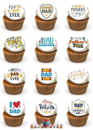 Fathers Day Edible Cupcake Toppers 24 x Precut Premium Wafer Card Stand Up Fairy Cake Decorations Daddys Day i Love You Dad