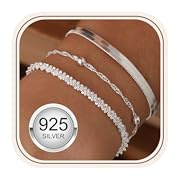 Minnario 3Pcs 925 Sterling Silver Bracelets for Women Girls Adjustable Stackable Beaded Herringbone Cuban Link Paperclip Chain Bracelet Set Layered Silver Bracelets for Women with Gift Box