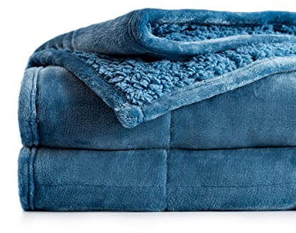 Sivio Weighted Blanket Queen 9kg for Adults, Ultra Fluffy Warm Sherpa & Cozy Plush Flannel Fleece, Double Queen Size Thick Bed Blanket, Heavy Blanket Great for Relax, 150 x 200cm, Slate Blue
