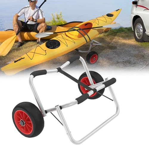 AufuN Chariot de kayak pliable en aluminium - Jusqu'à 100 kg - Avec 2 roues en polyuréthane et sangles de serrage - Chariot de transport pour bateau gonflable