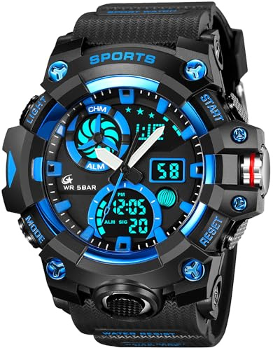 findtime Herrenuhr Outdoor Militär Armbanduhr mit Wecker Doppelzeit 12/24H Stoppuhr Analog Digital Herren Uhr
