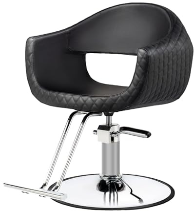 LEADZM Friseurstuhl Hydraulik 360° drehbar 150kg Schwarz-Silber | Platzsparender Salonstuhl für kleine Friseursalons