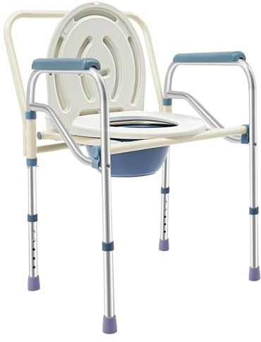 awolsrgiop Toilettenstuhl für Senioren 150kg Höhenverstellbar 65-75cm, Klappbarer Duschstuhl und Nachtstuhl mit Bettpfanne, Hygienischer WC-Stuhl mit Armlehnen und Rutschsicher