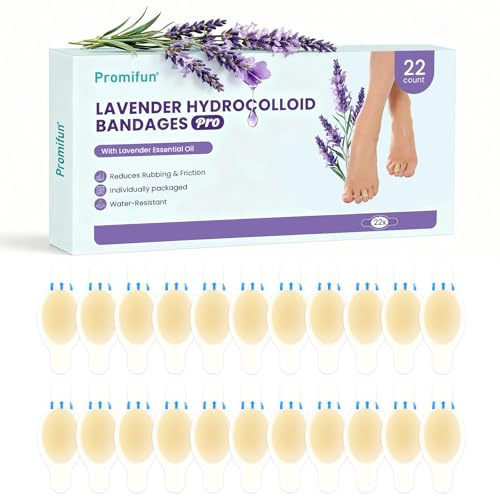 Promifun - Bendaggi idrocolloidali per piedi, 22 carati, impermeabili, con estratto di lavanda, cuscinetti per tallone, piedi, dita dei piedi, protezione per tallone, piedi e dita dei piedi