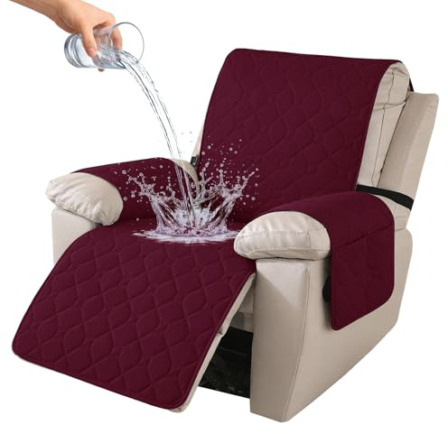 Ystyle Copripoltrona 1 Posto Relax Reclinabile, 100% Impermeabile Copri Poltrona con Braccioli, Copripoltrone con Fascia Elastica, Copridivano Reclinabile, Borgogna