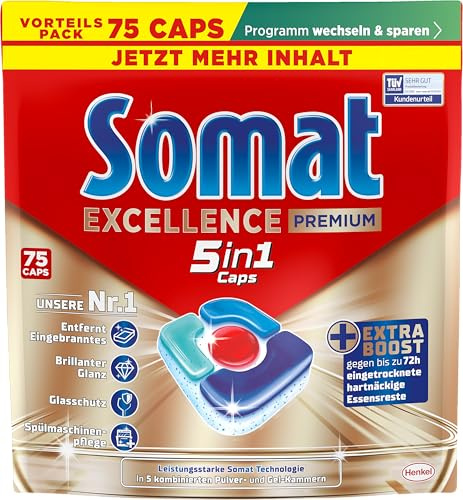 Somat Excellence Premium 5in1 (75 Caps), Spülmaschinentabs mit Extra Boost
