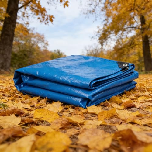 Bâche de Protection 390 x 510 cm PE, Étanche Bâche Multi-Usage avec Coins Renforcés et Œillets pour Meubles de Jardin Bois Piscine Trampoline, Bleu
