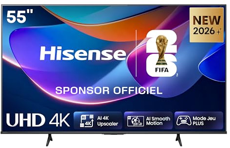 Hisense 55A6S - TV 2026 4K UHD 55 (139 cm), Smart TV HomeOS U9.5, Dolby Vision HDR, Game Mode Plus, DTS Virtual:X, Bluetooth 5.4, Noir