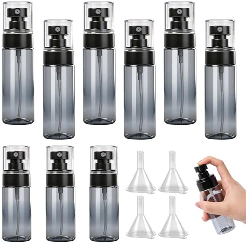 Trukafie 9 Stück Sprühflasche Klein, Mini Sprühflasche Transparent Schwarz Kleine Sprühflaschen zum Befüllen mit Trichte Wiederverwendbar für Parfüm Shampoo Reinigungsmittel