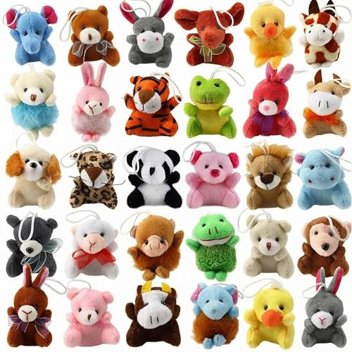 HDKAJL 30er Set Mini Plüschtiere, Tierfiguren Schlüsselanhänger, Kleine Kuscheltiere, Ideal als Geschenk