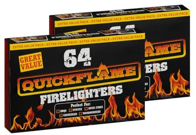 Quickflame Firelighters 64pk X Pack Of 2 - Firelighters Is Essential For BBQ's, Stoves, Open Fires, Chimeneas And Woodburners - Handy, Safe, Fast And Effective In Starting Fires