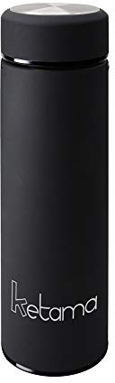 SCHWARZE THERMOSFLASCHE - doppelwandig mit TEESIEB 0,5l (500ml) EDELSTAHL gummiert - GUMMI beschichtet KLEIN & handliche TRINK-FLASCHE | Reise Isolier-Kanne | auch für BABYs & KINDER | BPA frei