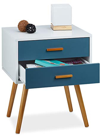 Relaxdays Beistellschrank Skandinavisches Design 2er Set, türkis weiß | Retro HBT: 58 x 41 x 48 cm, matt lackiert