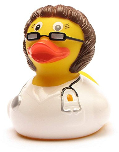 Duckshop I Badeente Ärztin brünett I Quietscheente I L: 8 cm I inkl. Quietscheentchen -Schlüsselanhänger im Set I Geschenk für Mediziner I Präsent Ärzte