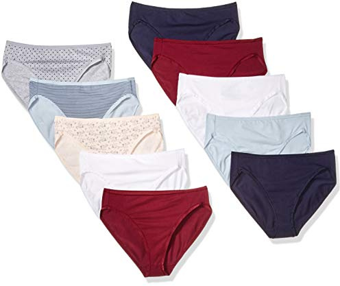 Amazon Essentials Women's Korta underkläder i bomull med höga ben (finns i plusstorlek), Pack of 10, Blommigt tryck/Prickar/Tunn rand, M