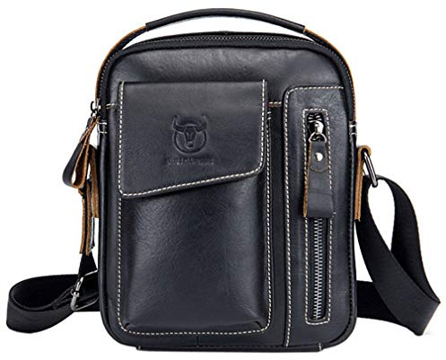 Hebetag Leather Shoulder Crossbody Bag for Men Women Business Travel Casual Messenger Briefcase Handbag Phone Wallet Tote Day Pack Black