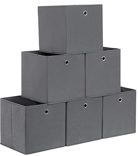 SONGMICS Aufbewahrungsboxen, 6er Set, Stoffboxen, Faltboxen aus Vliesstoff, Würfel, Aufbewahrungskörbe, für Spielzeug und Kleidung, grau RFB02G-3