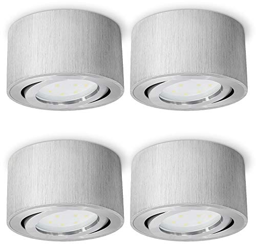 SSC-LUXon CELI-1A 4er Set LED Aufputzleuchte dimmbar - 3-in-1 Lichtfarbe - runde Aufbauspots Alu schwenkbar 230V 6 Watt
