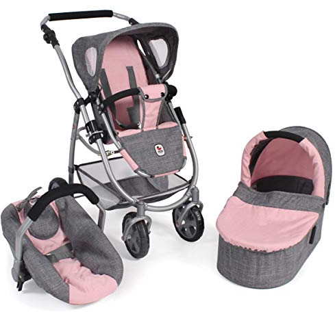 Bayer Chic 2000 637 15 Kombi Emotion All In, 3-in-1 Puppenwagen, Melange grau-rosa, 67 x 43 x 77 cm