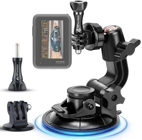 MiPremium Car Suction Cup Mount for GoPro Hero 13 12 11 10 9 8 7 6 5 4 3 3+ 2 Session Black Silver XIAOYI 4K SJCAM Yi Sports Action Camera Dash Cam holder perfect for Boats Vehicle Windshield & Window