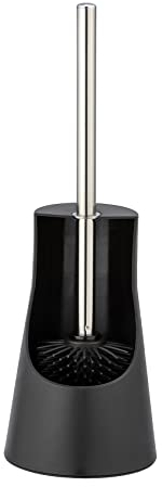 WENKO WC-Garnitur Mod. Arese, Toilettenbürstenhalter für das Badezimmer aus hochwertigem Kunststoff, inkl. selbstreinigendem Silikon WC-Bürstenkopf und Edelstahlstiel, Ø 12,3 x 38 cm, Schwarz