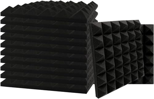 SK Studio 12 Stück Akustikschaumstoff Noppenschaumstoff Akustik Schaumstoff Schall Dämmung für Tonstudio Schallabsorbierende Dämpfungswand Schaumpyramide 30x30x5cm, Schwarz