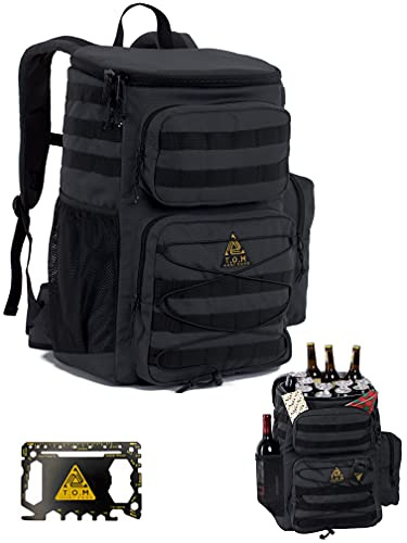 Cooler Backpack, Tactical, Insulated. Heavy Duty, Extra Large, Leak Proof for Hiking, Camping, Beach. Bonus, Credit Card Multi Tool Included (Charcoal Grey)