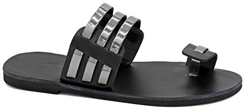 40 Mehrfarbig 2 Emmanuela griechische handgefertigte Leder-Zehenring Sandalen, hochwertige Sommerschuhe für Damen, offene Zehen Slide Sandalen, flache Riemchen sandalen