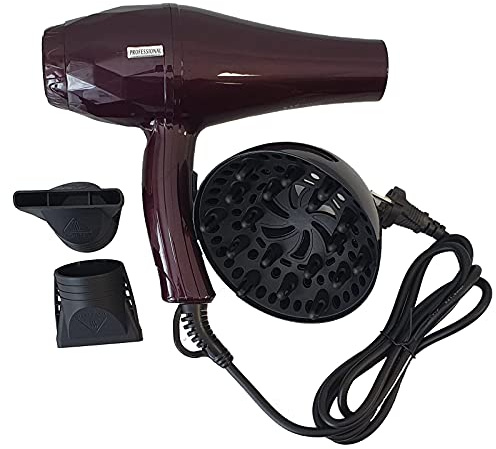 Mc Phon Asciugacapelli Professionale con Motore Ac, 2 Velocità e 2 Temperature,Potenza 2200W Ion,Diffusore e 2 Beccucci Inclusi