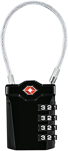 Diyife TSA Bagagelås, [Uppgraderad] 4-siffrig Kombinationslås med 14 CM Lång Schackel, Flexibelt kabellås, Kodlås, Fodrallås, Säkerhetslås för Bagageväska, Resväska, Skåp, Skolväska