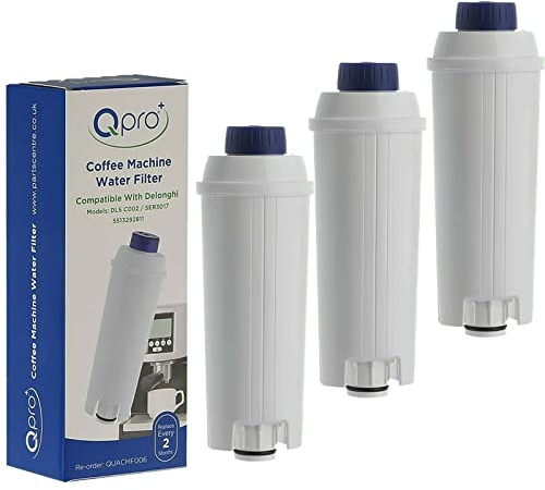 Qpro Replacement Filter 3 Pack Compatible with DeLonghi Water Filter Cartridge DLSC002, SER3017, 5513292811 for Coffee Machine Maker